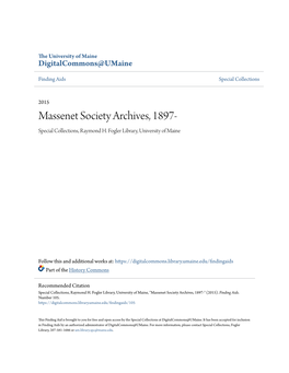 Massenet Society Archives, 1897- Special Collections, Raymond H