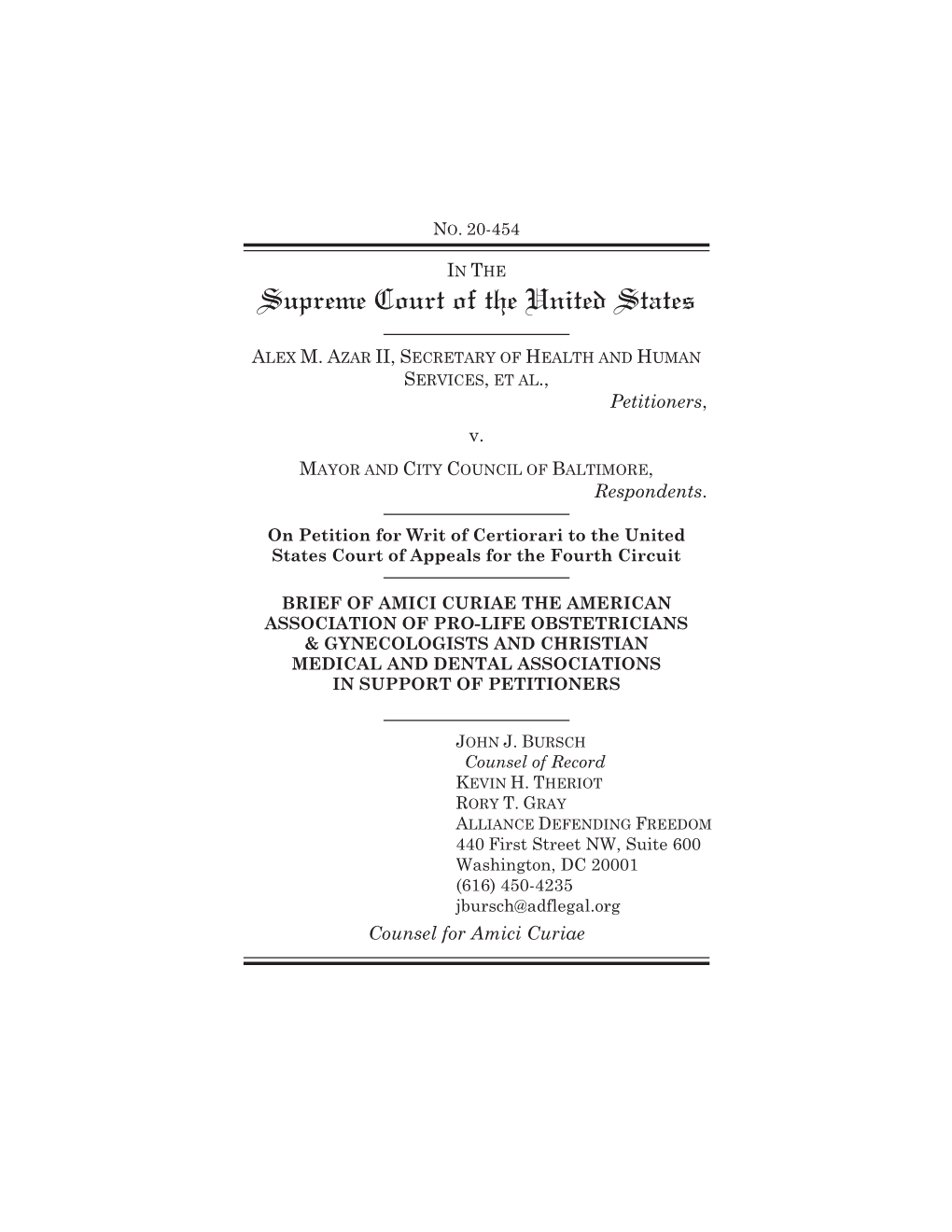 Brief Amici Curiae of American Association of Pro-Life Obstetricians & Gynecologists, Et Al. Filed