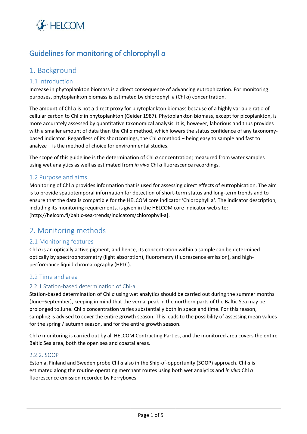 HELCOM Guidelines for Measuring Chlorophyll A