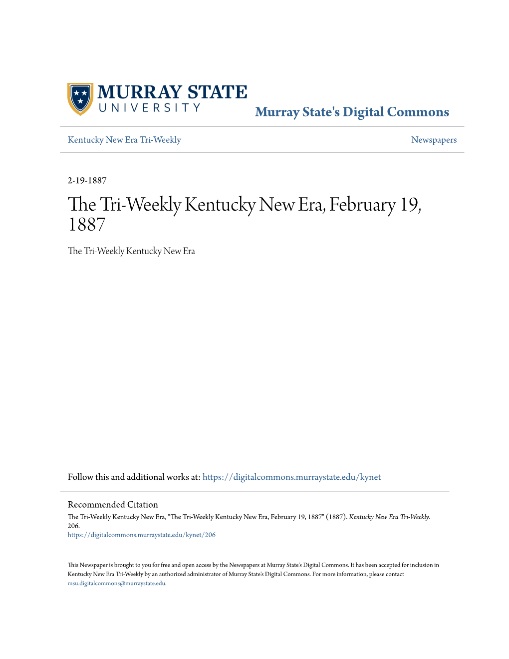 The Tri-Weekly Kentucky New Era, February 19, 1887