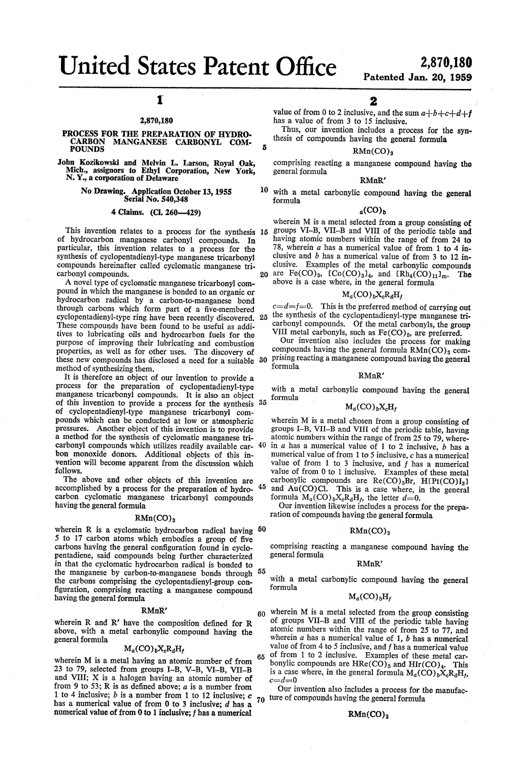 United States Patent Office Patented Jan