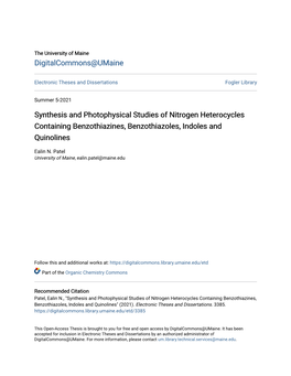 Synthesis and Photophysical Studies of Nitrogen Heterocycles Containing Benzothiazines, Benzothiazoles, Indoles and Quinolines