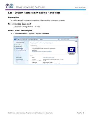 Lab - System Restore in Windows 7 and Vista