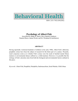 Psychology of Albert Fish Jerrod Brown, Blake R