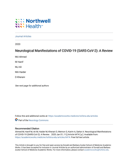 Neurological Manifestations of COVID-19 (SARS-Cov-2): a Review