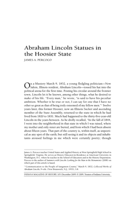 Abraham Lincoln Statues in the Hoosier State JAMES A