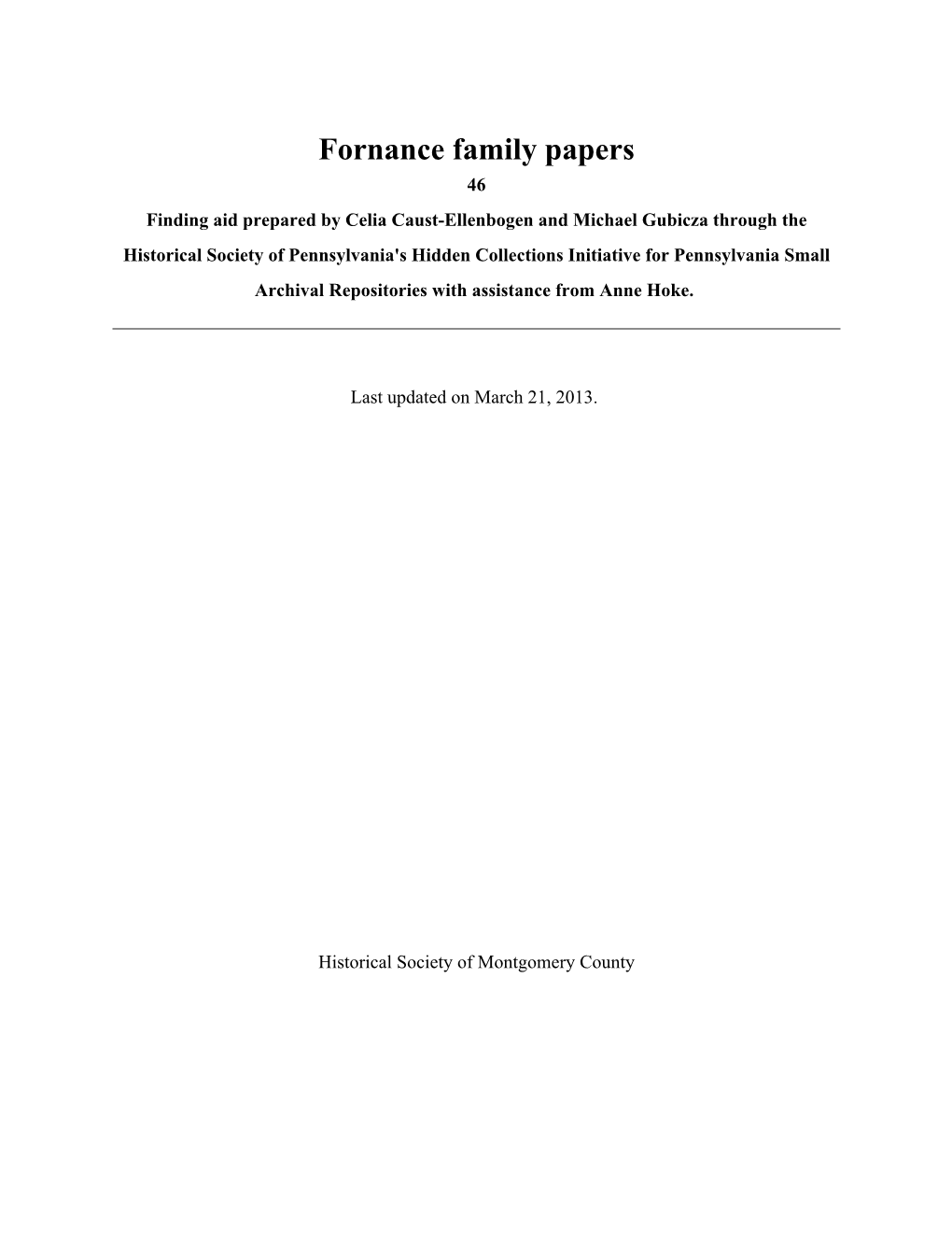 Fornance Family Papers
