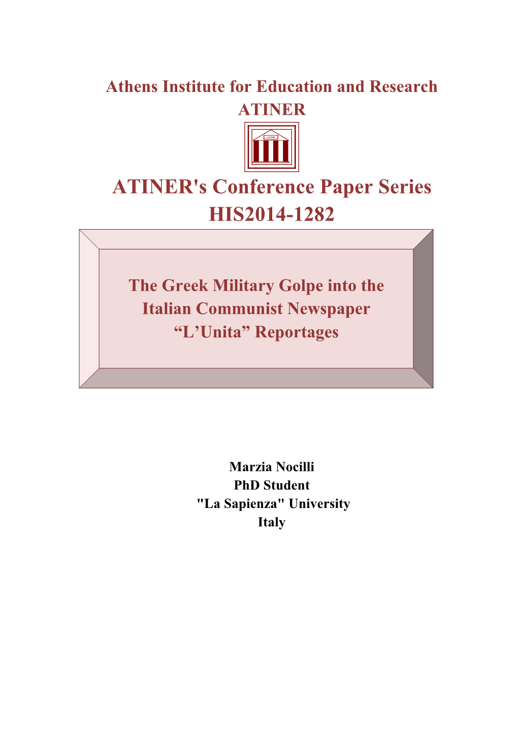 ATINER's Conference Paper Series HIS2014-1282