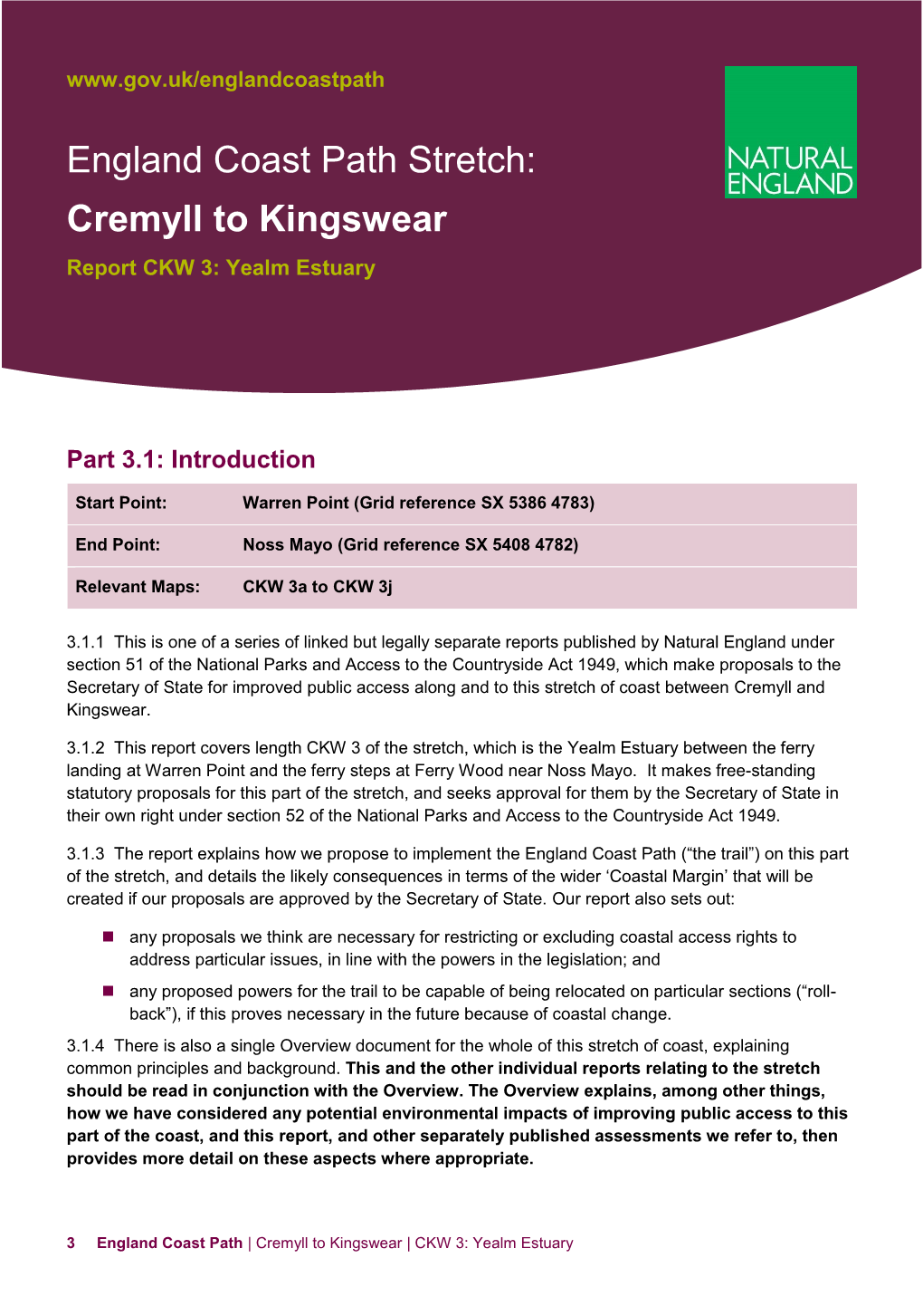 England Coast Path Stretch: Cremyll to Kingswear Report CKW 3: Yealm Estuary