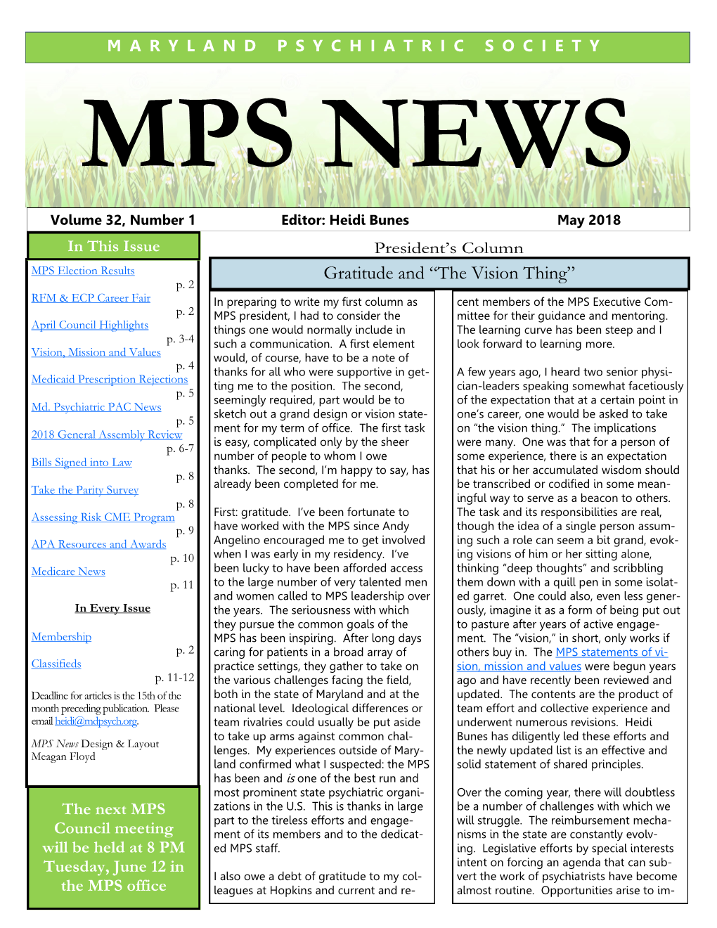 May 2018 MPS News….2 Prove the Delivery of Care to Our Patients