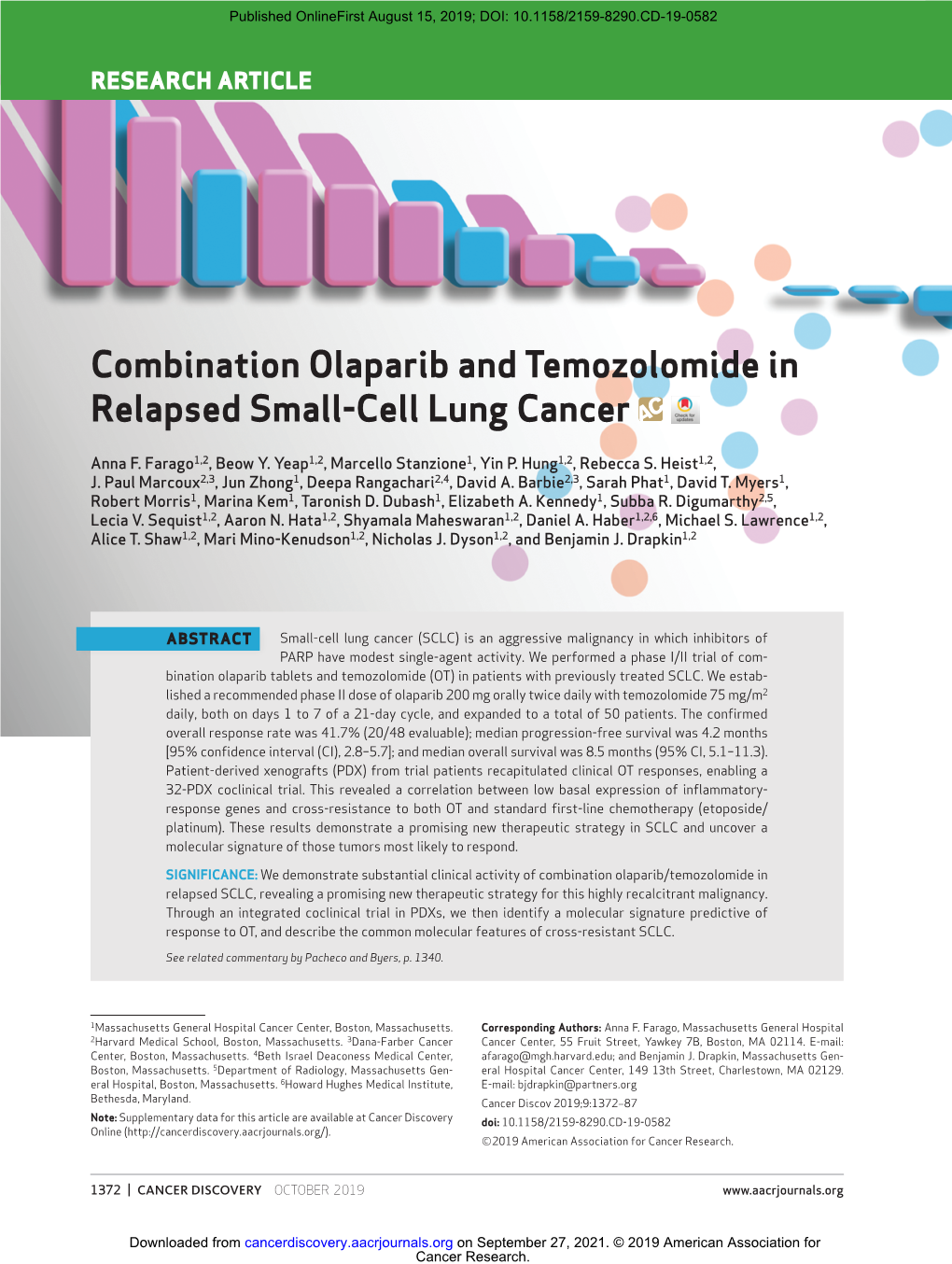 Combination Olaparib and Temozolomide in Relapsed Small-Cell Lung Cancer