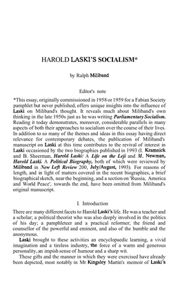 Harold Laski's Socialism*
