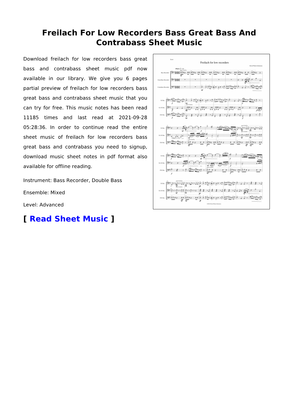 Freilach for Low Recorders Bass Great Bass and Contrabass Sheet Music