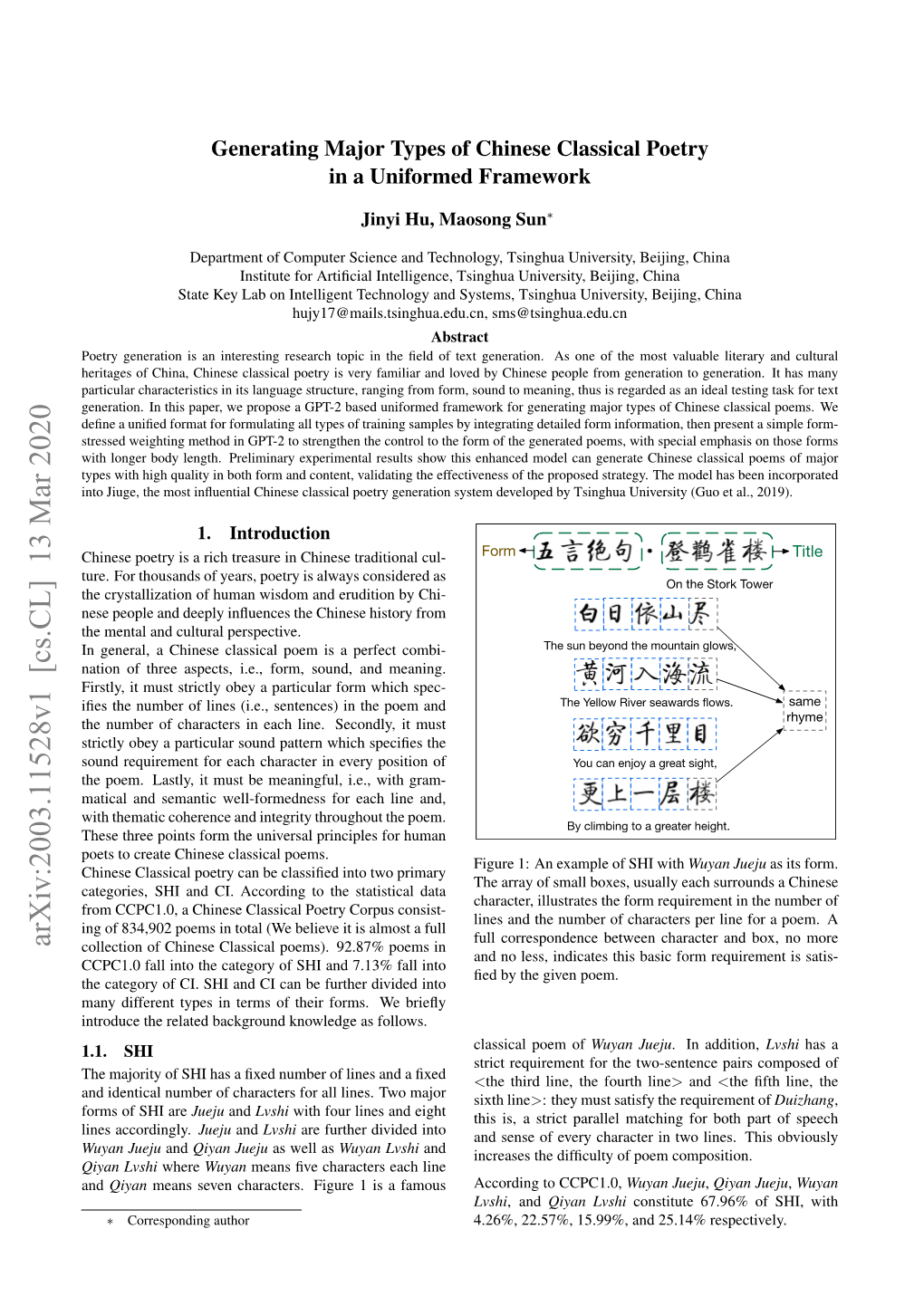 Generating Major Types of Chinese Classical Poetry in a Uniformed Framework