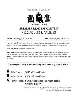 Summer Reading Contest Kids, Adults & Families
