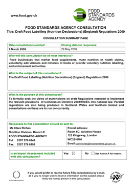 Consultation: Food Labelling (Nutrition Declarations)