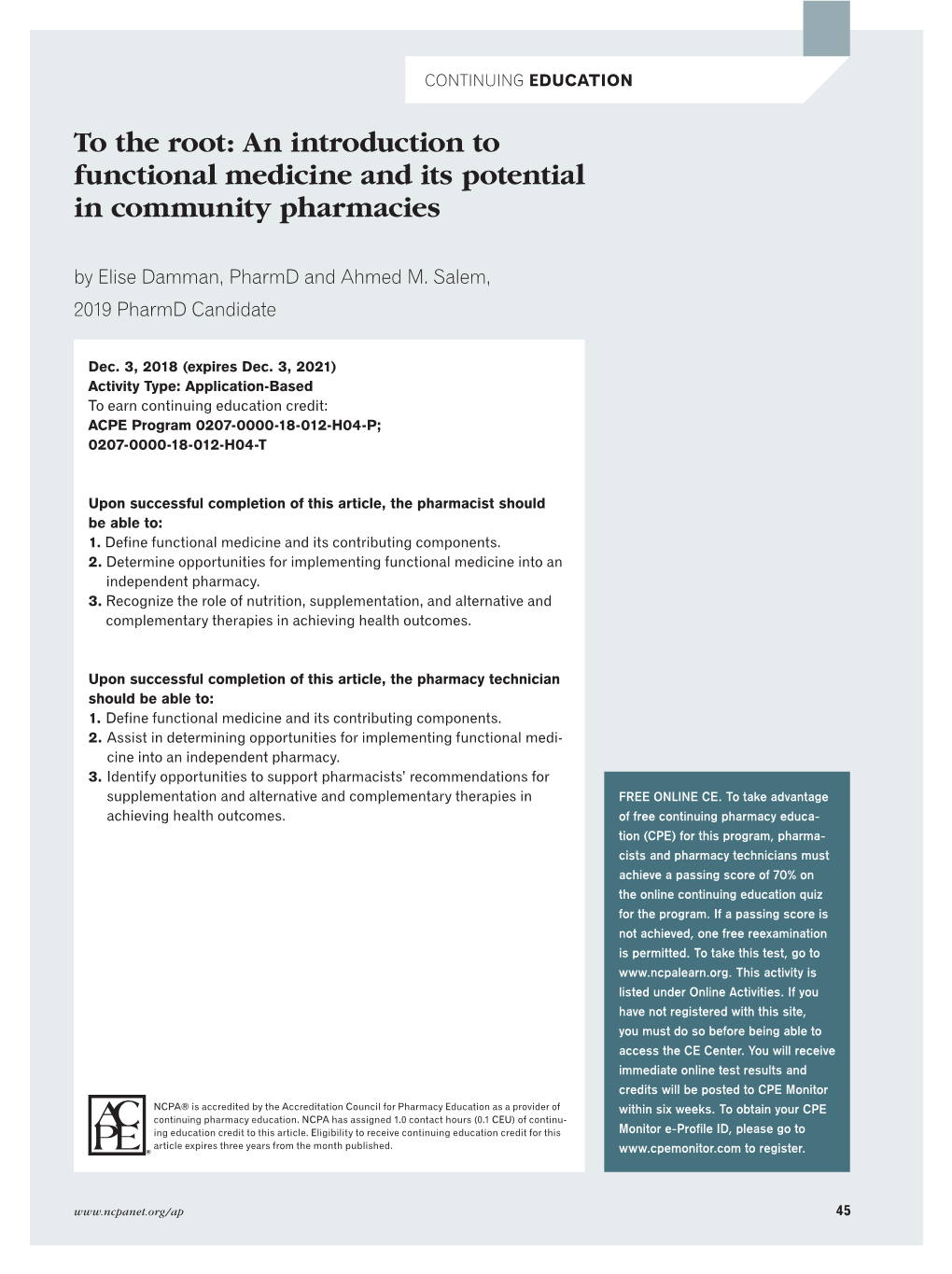 An Introduction to Functional Medicine and Its Potential in Community Pharmacies by Elise Damman, Pharmd and Ahmed M
