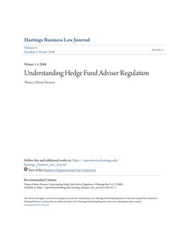 Understanding Hedge Fund Adviser Regulation Thierry Olivier Desmet