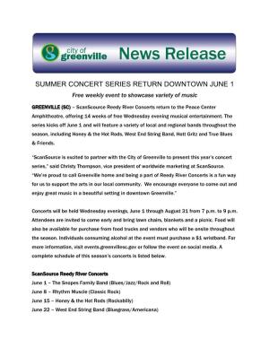 Summer Concert Series Return Downtown June 1