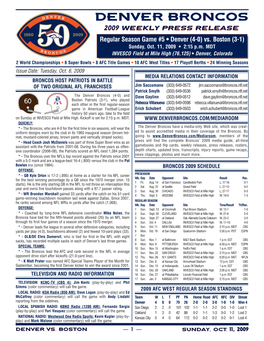 Denver Broncos 2009 Weekly Press Release Regular Season Game #5 • Denver (4-0) Vs