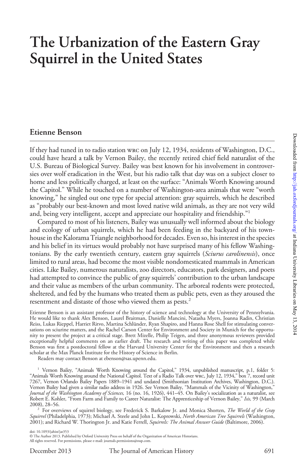 The Urbanization of the Eastern Gray Squirrel in the United States