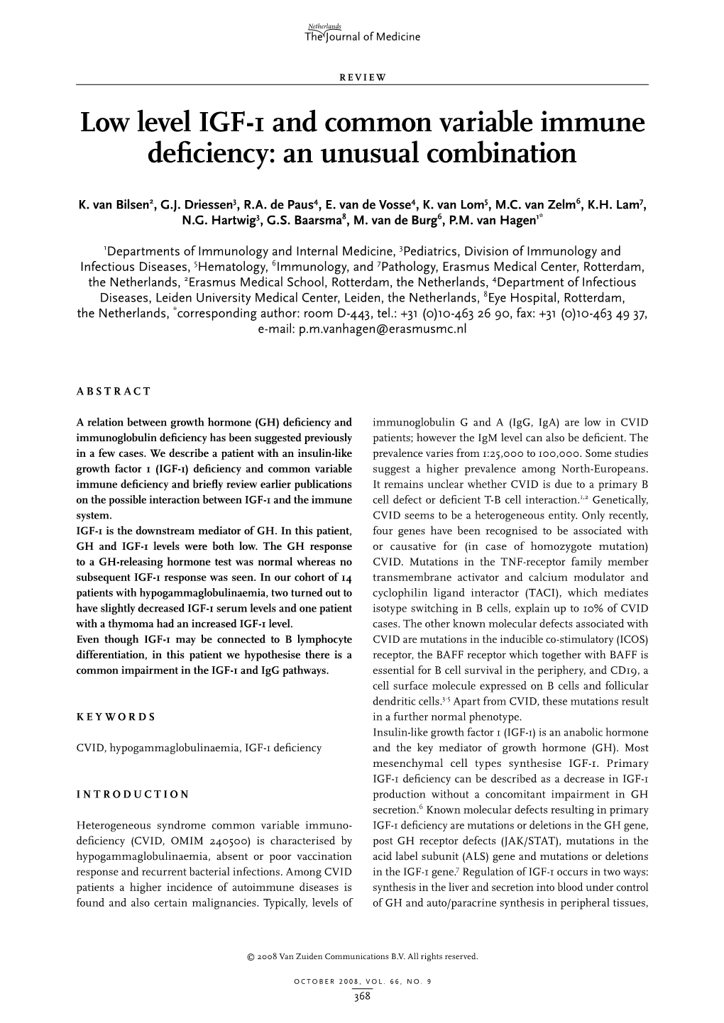 Low Level IGF-1 and Common Variable Immune Deficiency: an Unusual Combination