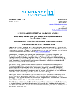 2011 Sundance Film Festival Announces Awards