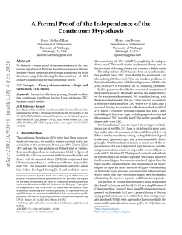 A Formal Proof of the Independence of the Continuum Hypothesis