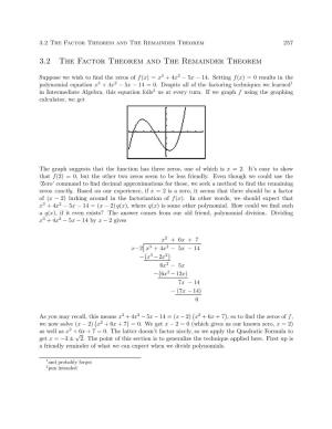 3.2 the Factor Theorem and the Remainder Theorem 257