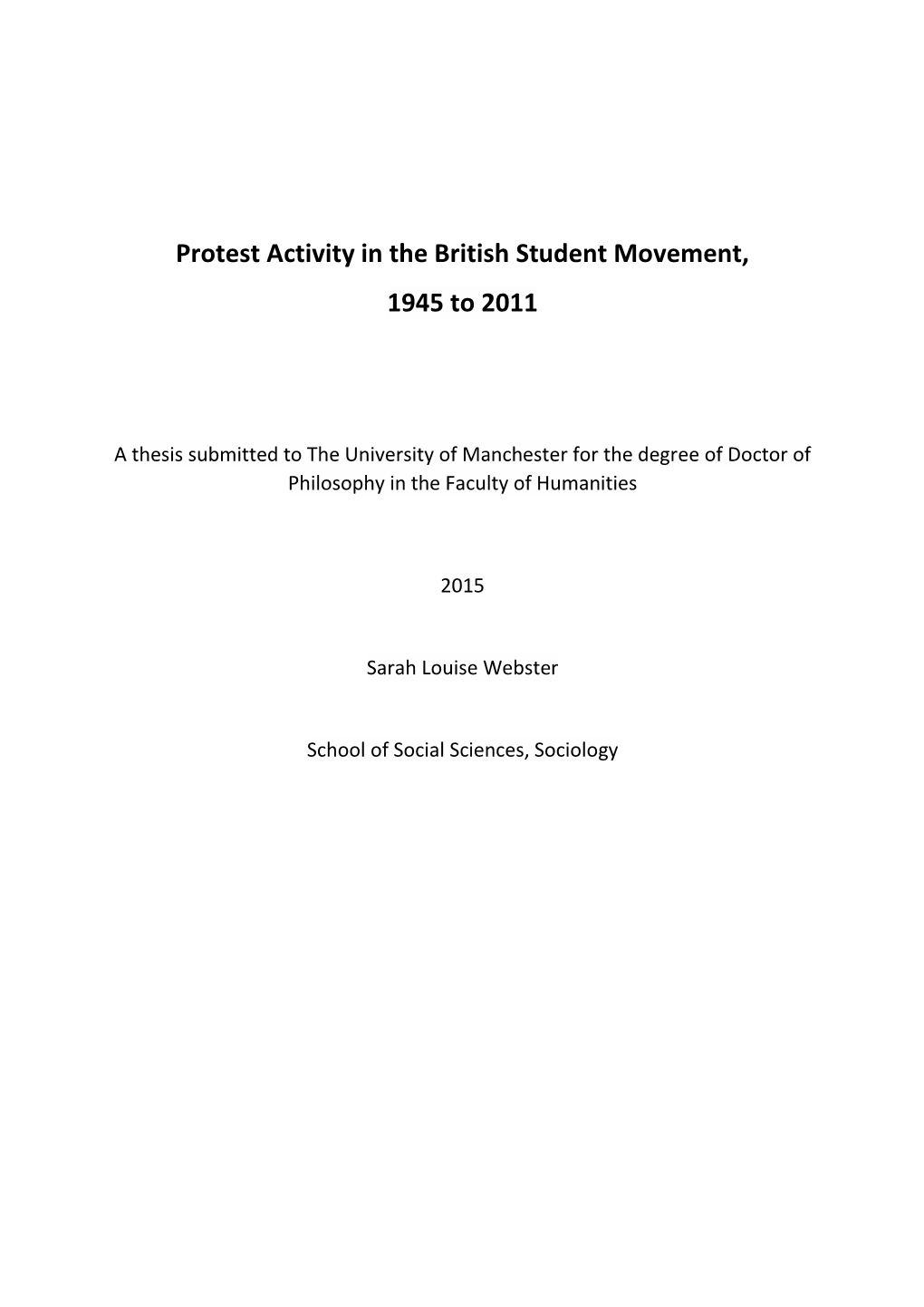 Protest Activity in the British Student Movement, 1945 to 2011
