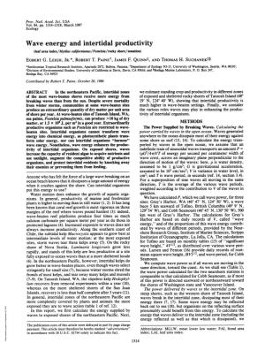 Wave Energy and Intertidal Productivity (Leaf Area Index/Myfilus Californianus/Postelsia/Rocky Shore/Zonation) EGBERT G