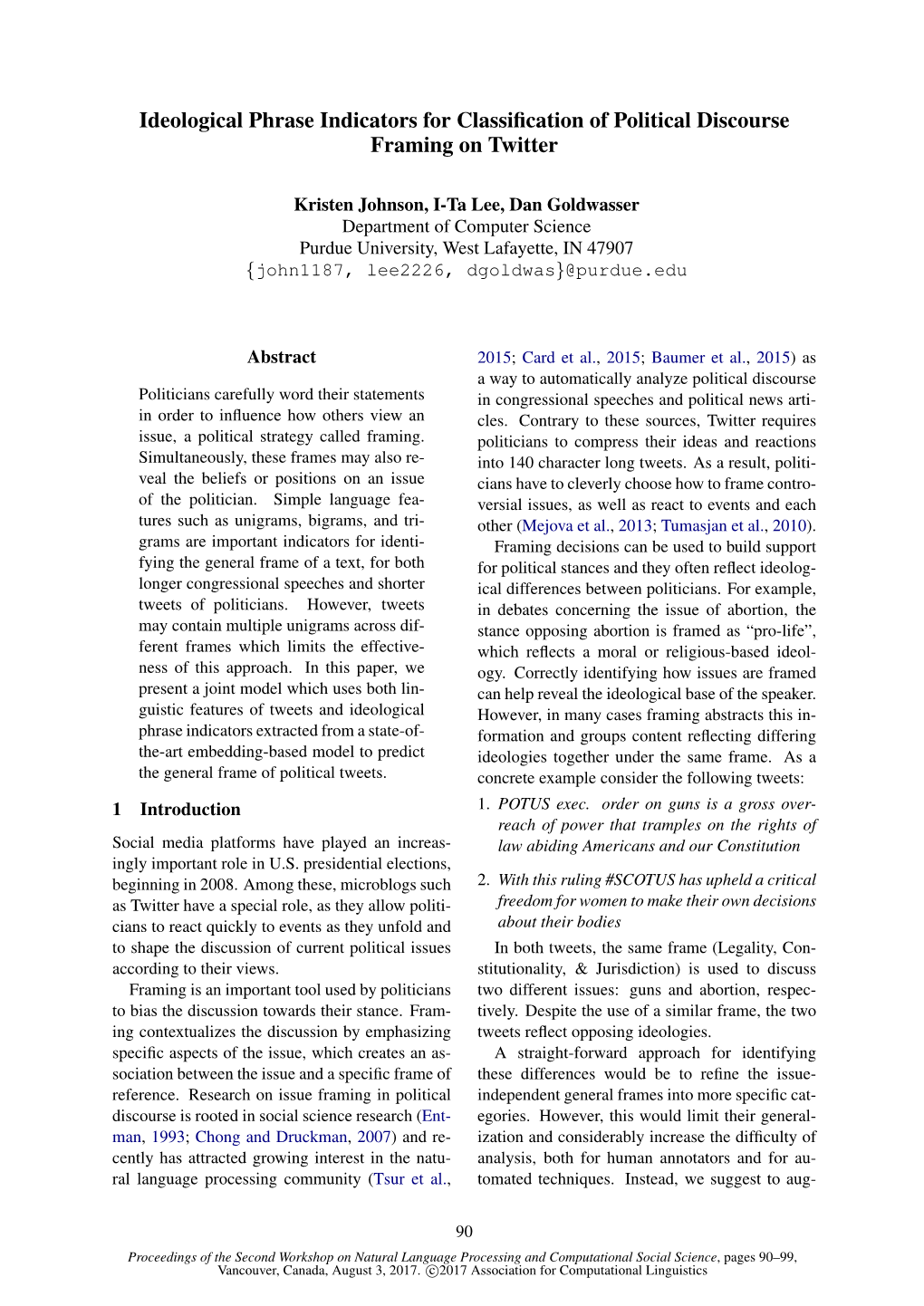 Ideological Phrase Indicators for Classification of Political Discourse