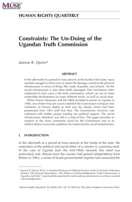 Constraints: the Un-Doing of the Ugandan Truth Commission