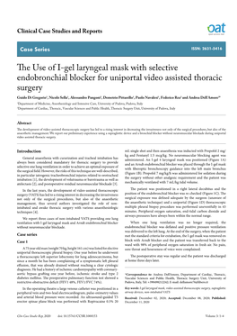 The Use of I-Gel Laryngeal Mask with Selective Endobronchial Blocker for Uniportal Video Assisted Thoracic Surgery