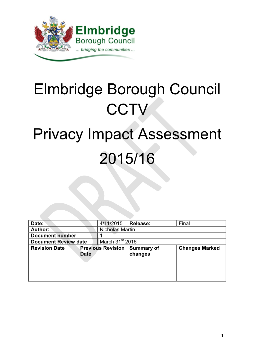 Elmbridge Borough Council CCTV Privacy Impact Assessment 2015/16