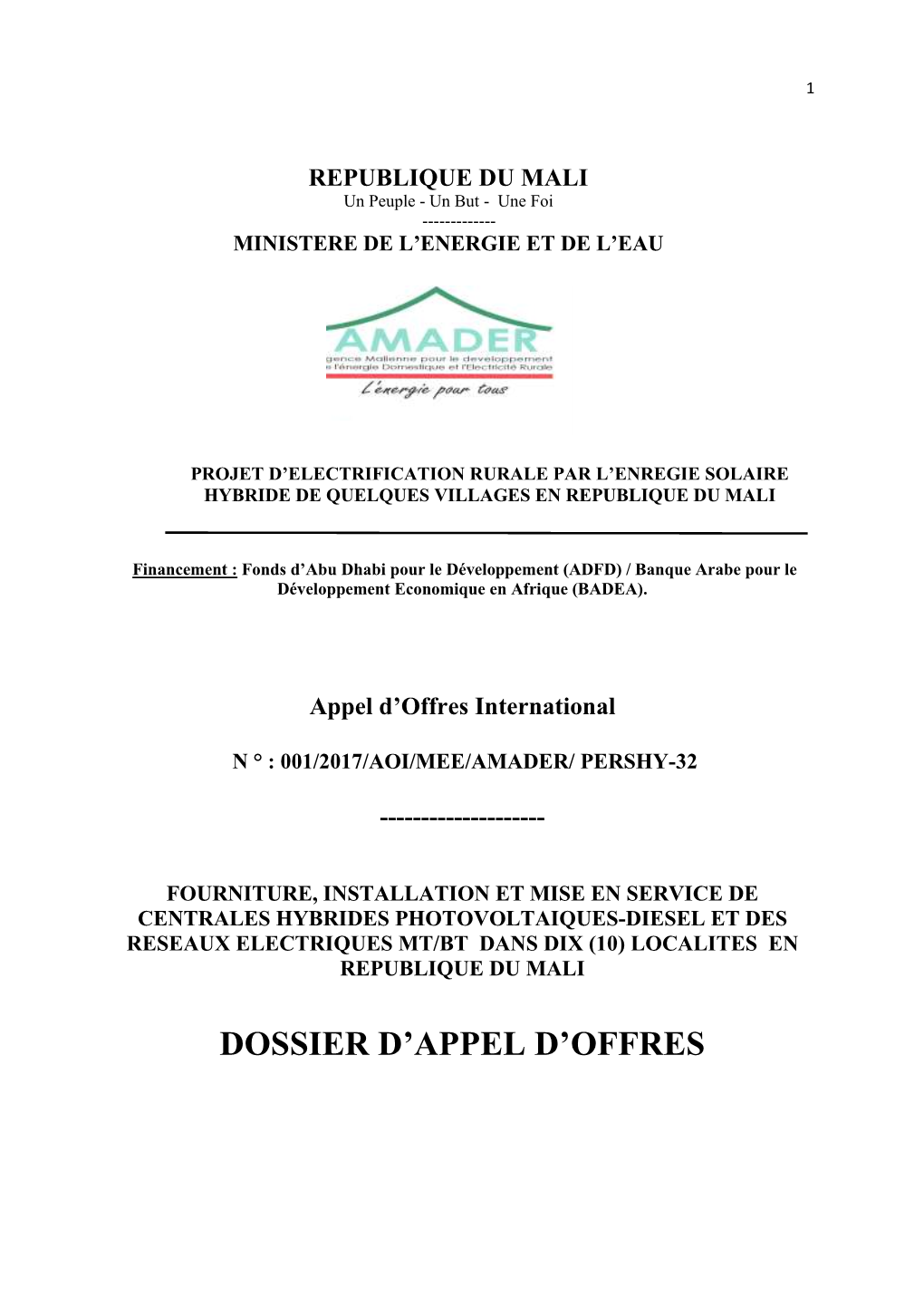 Dossier D'appel D'offres Les Dossiers D'appel D'offres Comprennent Les Éléments Suivants: 1