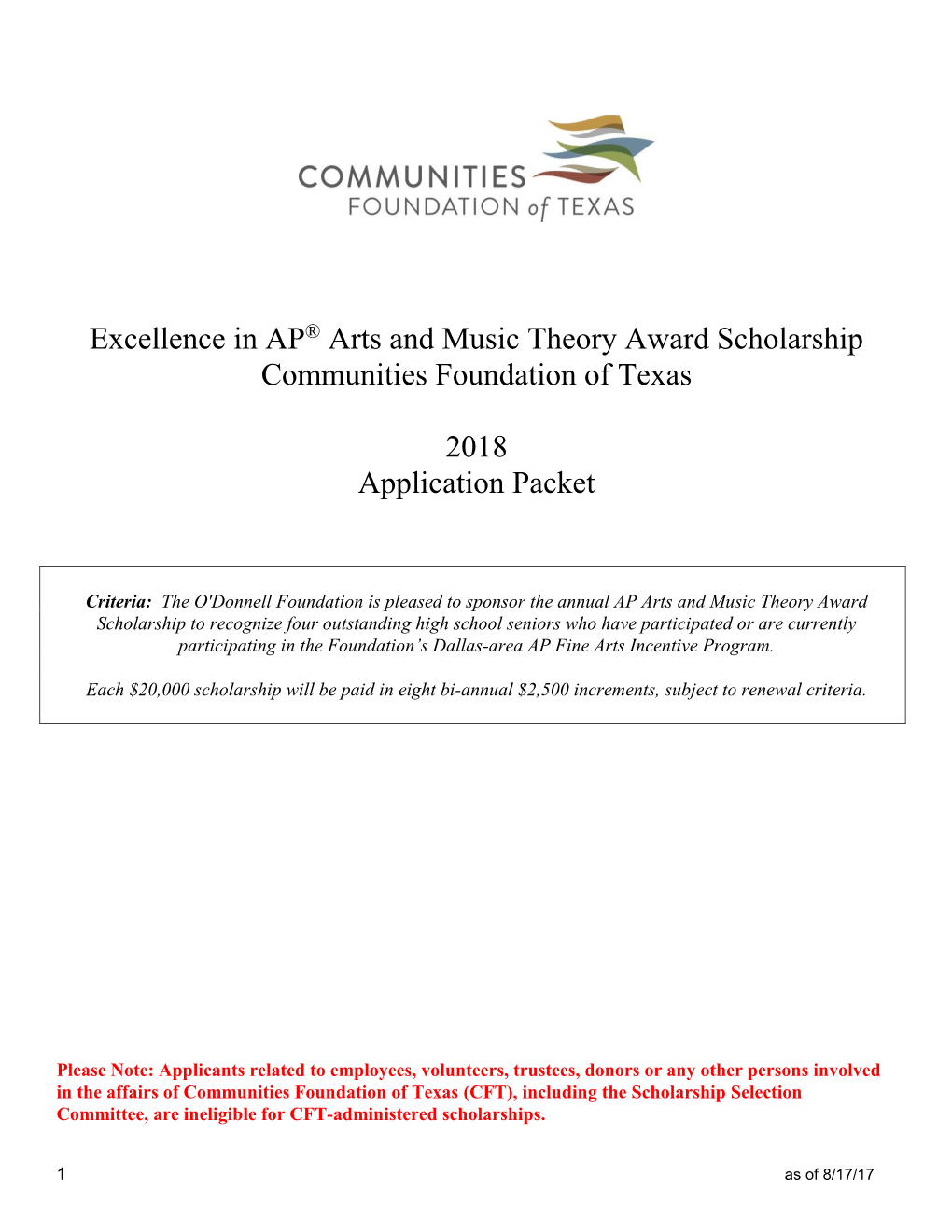 Excellence in AP® Arts and Music Theory Award Scholarship Communities Foundation of Texas