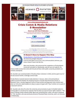 Crisis Comm & Media Relations E-Newsletter