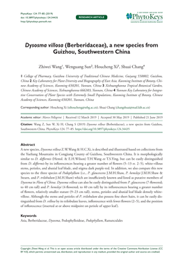 Dysosma Villosa (Berberidaceae), a New Species from Guizhou, Southwestern China
