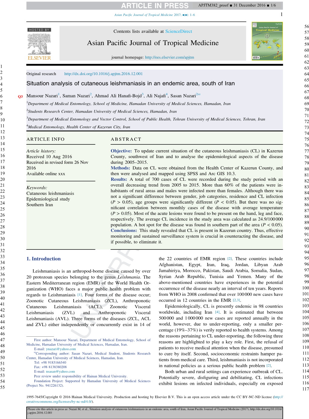 Situation Analysis of Cutaneous Leishmaniasis in An