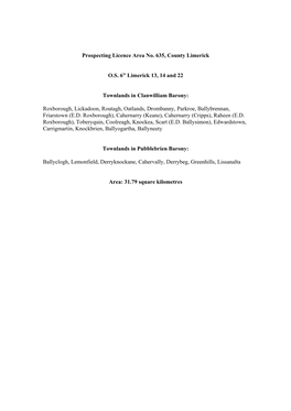 Prospecting Licence Area No. 635, County Limerick O.S. 6” Limerick 13