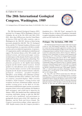 The 28Th International Geological Congress, Washington, 1989