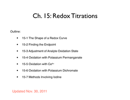 Ch. 15: Redox Titrations