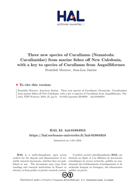 Three New Species of Cucullanus (Nematoda: Cucullanidae)
