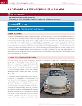 4.3 Ostalgie — Remembering Life in the GDR FOCUS 4 – Reunification
