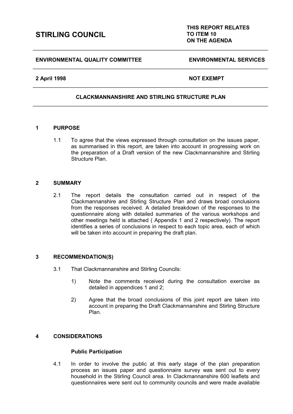 Clackmannanshire and Stirling Structure Plan