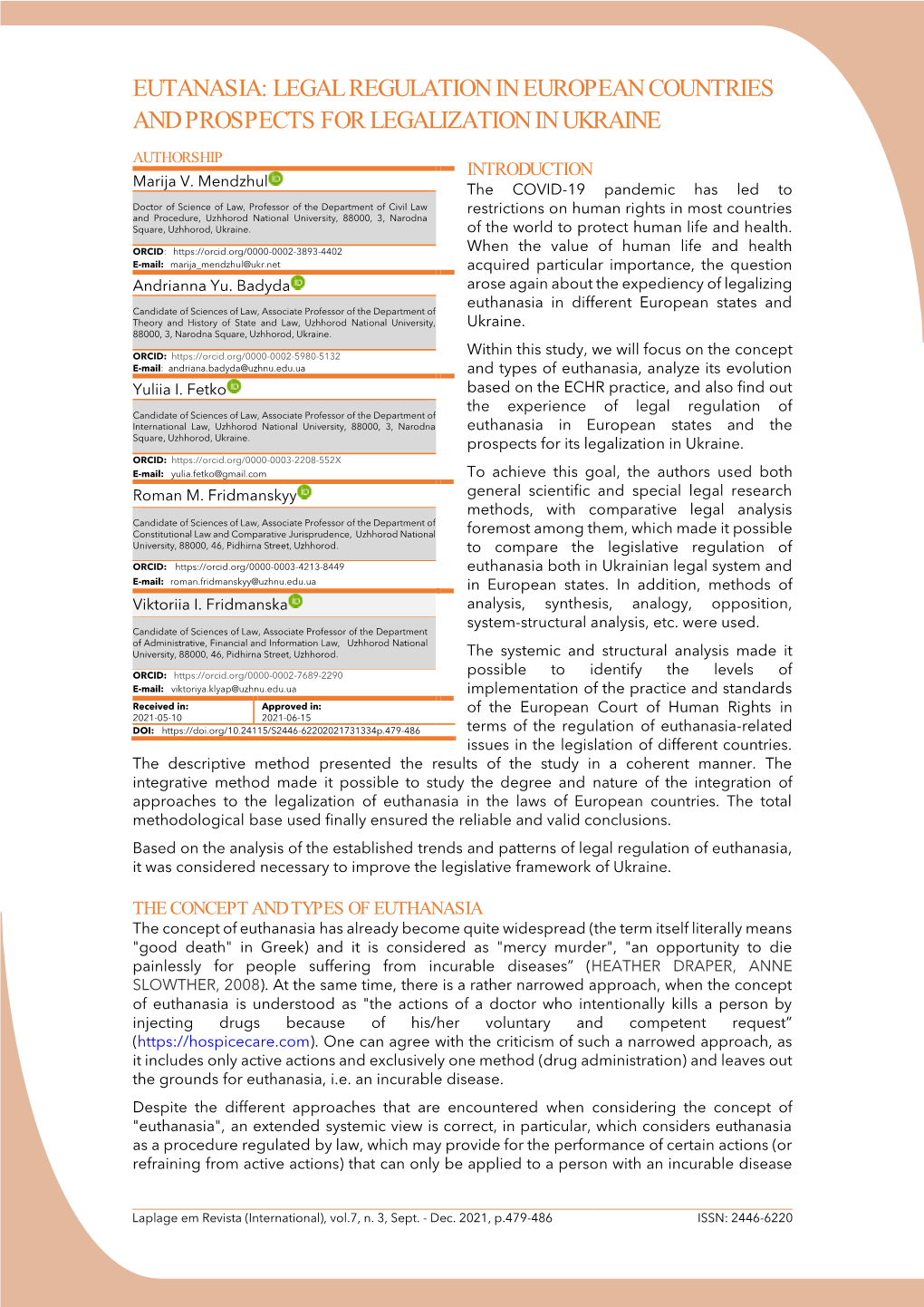 Eutanasia: Legal Regulation in European Countries and Prospects for Legalization in Ukraine