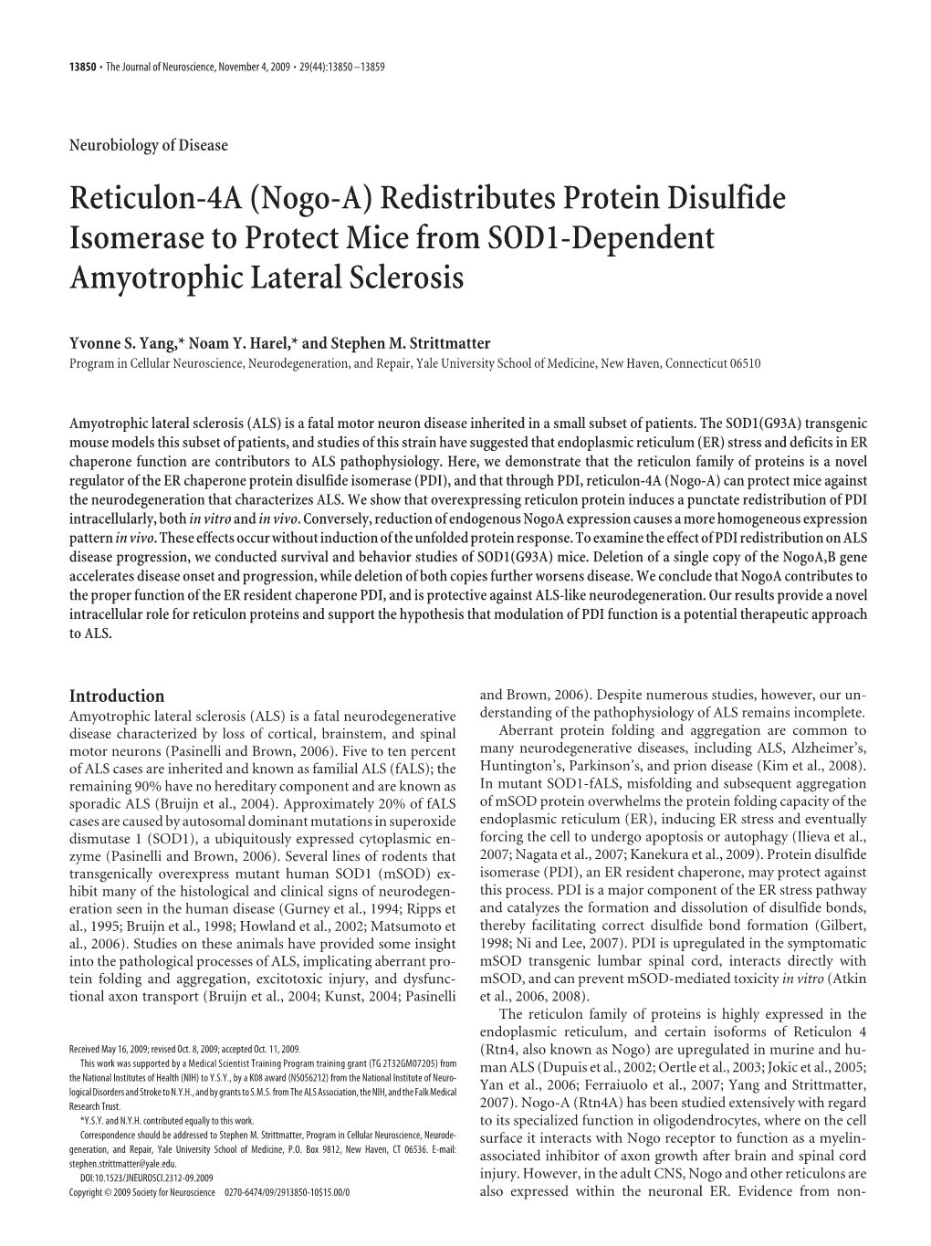 (Nogo-A) Redistributes Protein Disulfide Isomerase to Protect Mice from SOD1-Dependent Amyotrophic Lateral Sclerosis