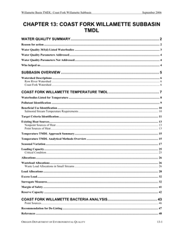 Chapter 13: Coast Fork Willamette Subbasin Tmdl