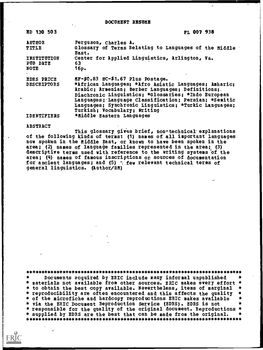 Glossary of Terms Relating to Languages of the Middle East. INSTITUTION Center for Applied Linguistics, Arlington, Va